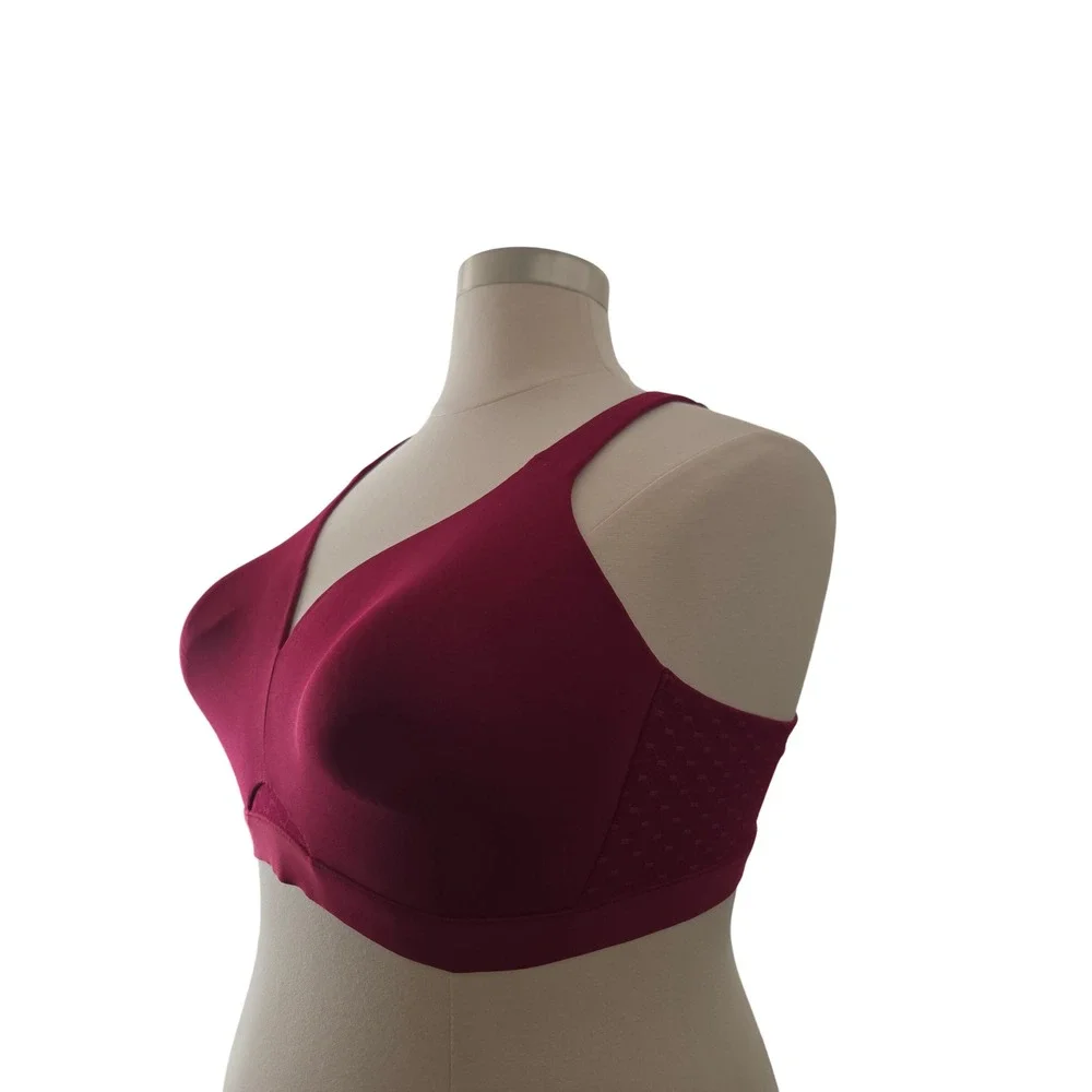 Cacique Lightly Lined No-Wire Bra Burgundy Wine Wireless Lace Wing 44C